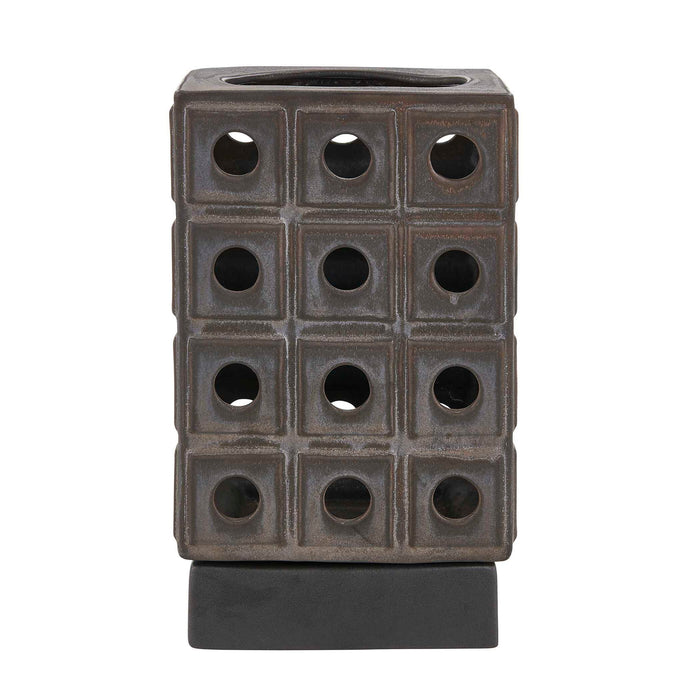 Lattice - Indoor-Outdoor Lantern Candleholder - Brown / Gray