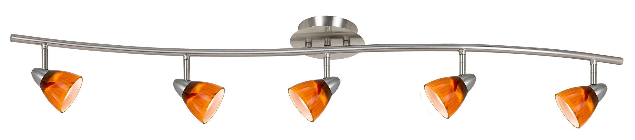 7.25-19.25" Height Adjustable Metal Serpentine Five Light Ceiling Fixture - Amber & Brushed Steel