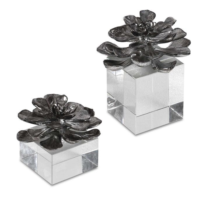 Indian Lotus - Metallic Flowers (Set of 2) - Silver