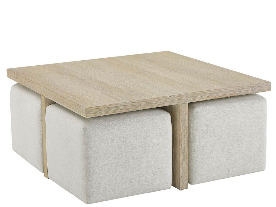 Oasis - Dockside Cocktail Table With 4 Ottomans - Beige / White