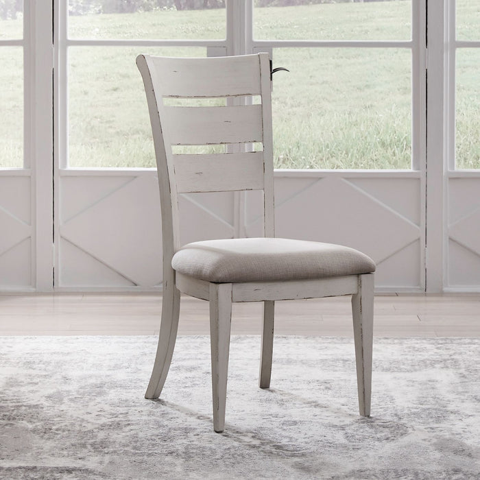 Backroads - Ladder Back Side Chair - Weathered White & Parchment