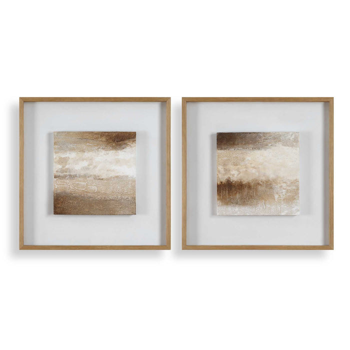 Between Lines - Abstract Painting (Set of 2) - Brown / White