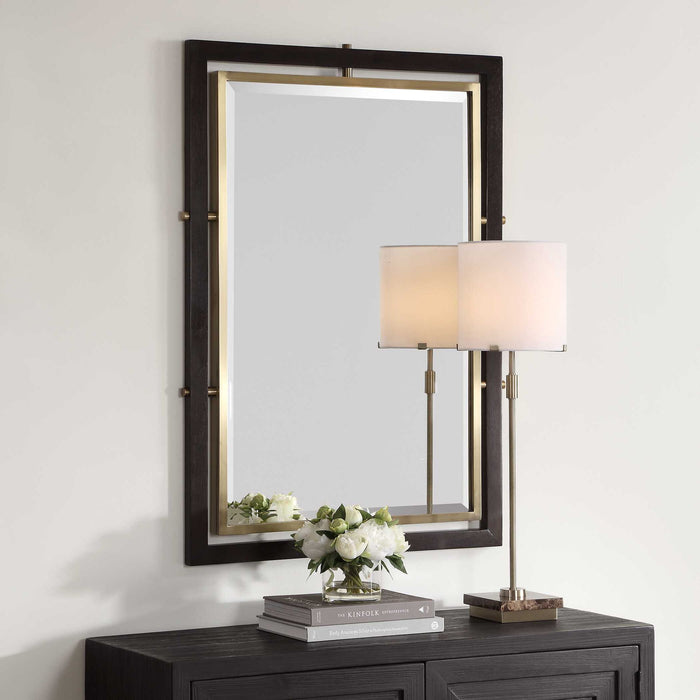 Bach - Rectangle Mirror - Walnut & Brass