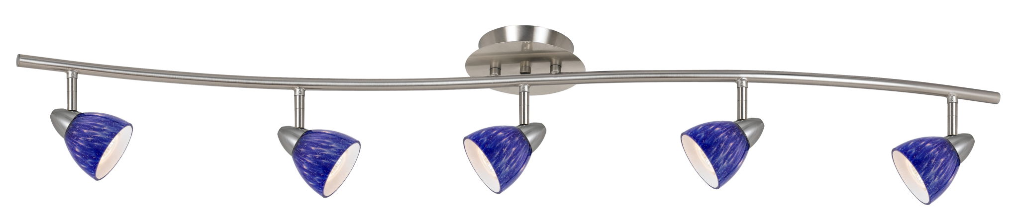 7.25-19.25" Height Adjustable Metal Serpentine Five Light Ceiling Fixture - Blue With Spots & Brushed Steel