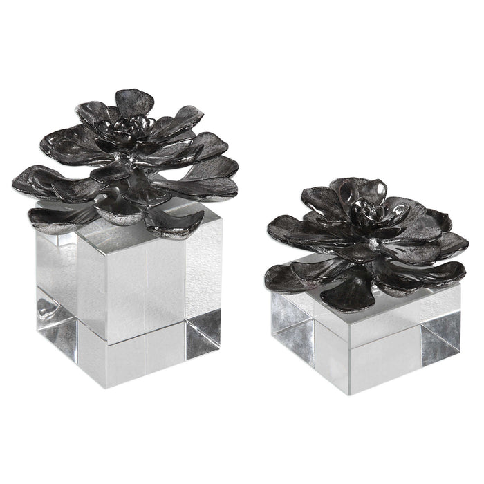 Indian Lotus - Metallic Flowers (Set of 2) - Silver