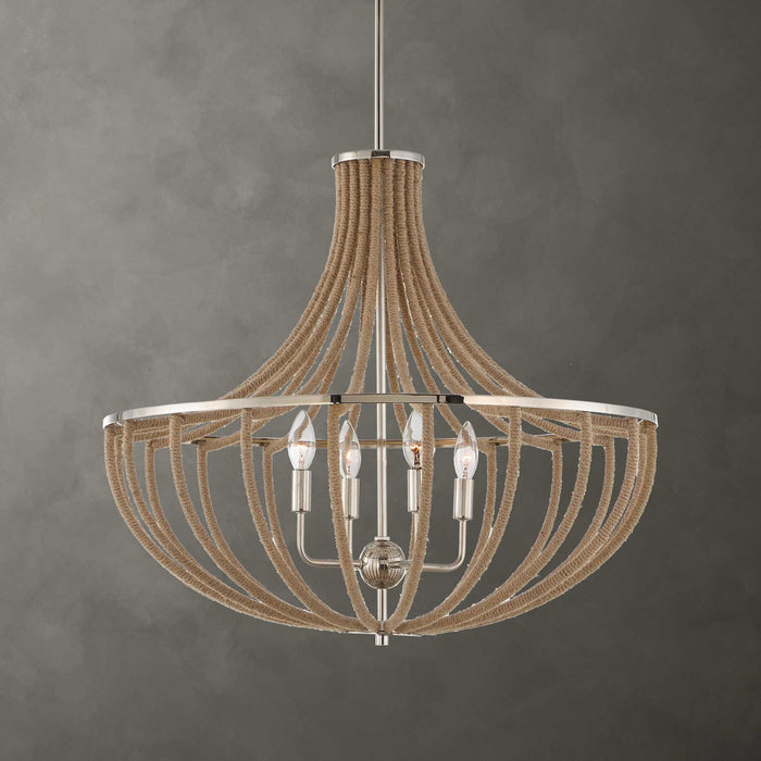 Lovelock - 4 Light Rope Empire Chandelier - Light Brown