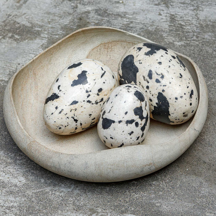 Nest Trio - Indoor-Outdoor Stone Eggs (Set of 3) - Black / White