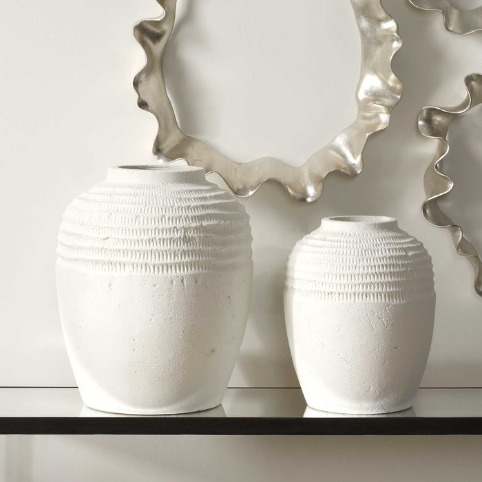 Luna - Ridge Ceramic Vases (Set of 2) - White