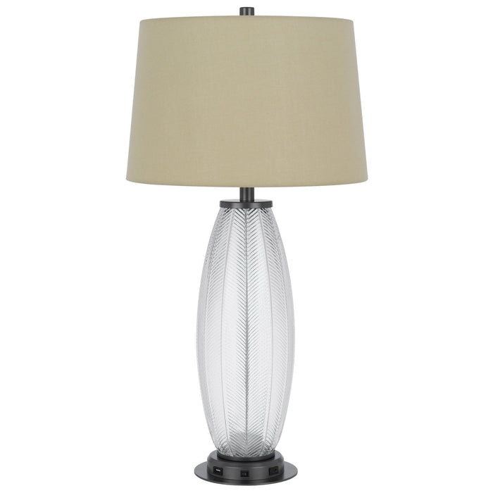 Mansfield - 100W LED Glass Table Lamp With 2W LED Night Light And 2 USB Outlets - Iron Gray