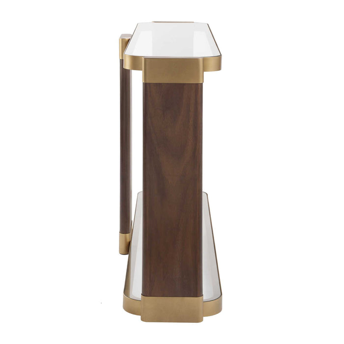 Ryles - Glass Console Table - Brass / Brown / Woodtone