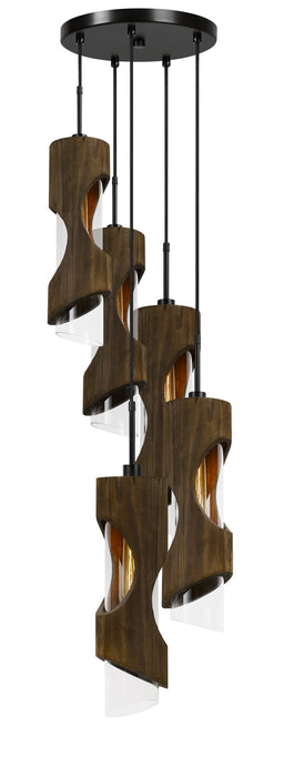 Zamora - 23.5 Height Glass Pendant - Smoky Wood - 5 Lights