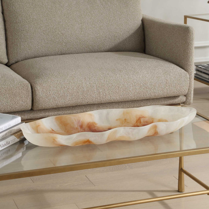 Organic Elegance - Wavy Oval Bowl - Brown / White