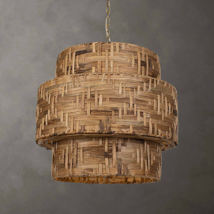 Water Hyacinth - 4 Light Woven Pendant - Light Brown