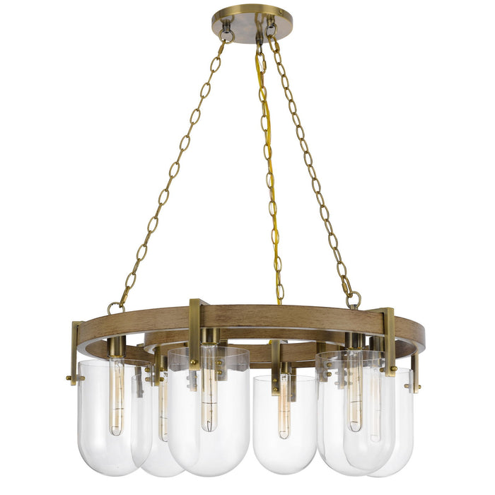 Stovall - 6 Light 14" Height Metal Chandelier - Antique Brass / Oak