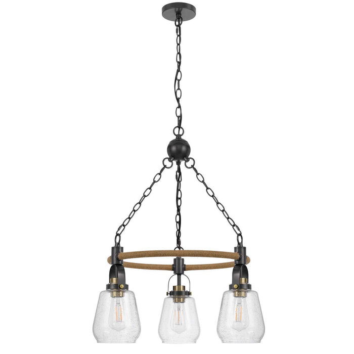 Kavala - 28" Height 3 Light Metal Pendants - Burlap / Antique Brass / Black