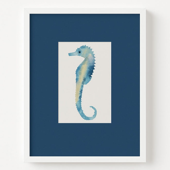 Watercolor - Seahorse I Framed Print - Blue / White / Teal