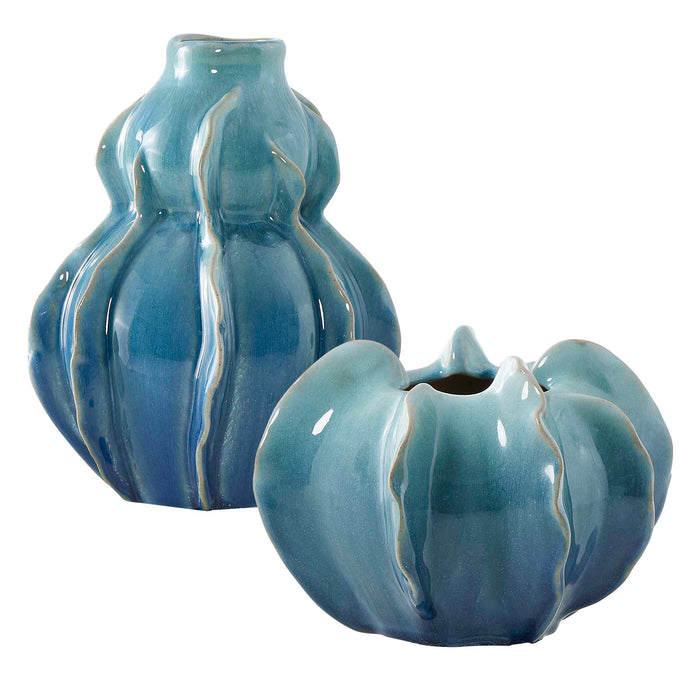 Ocean Wave - Outdoor Glazed Vases (Set of 2) - Blue / Green