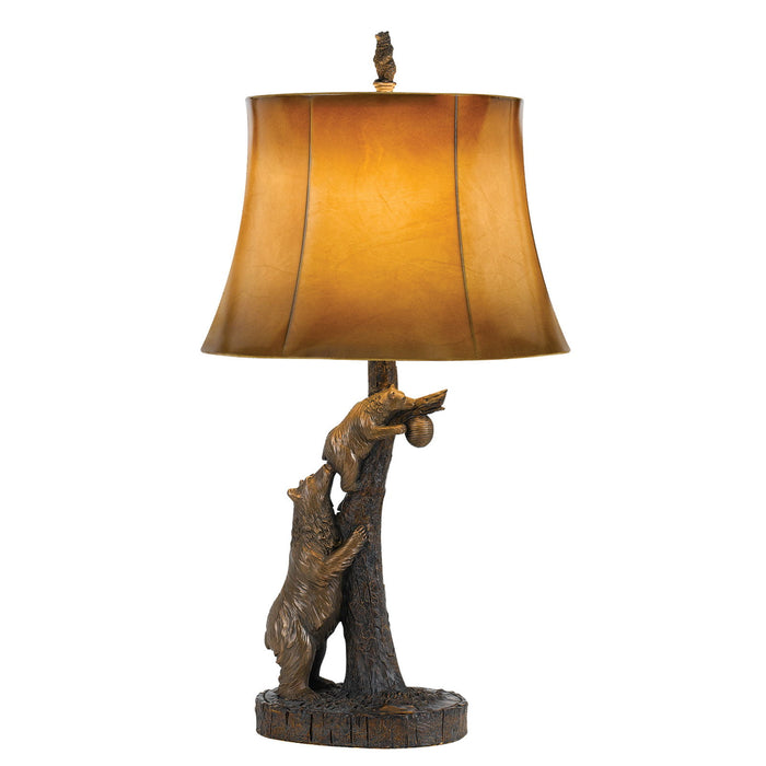 150W 3 Way Bear Resin Table Lamp With Leathrette Shade - Antique Bronze