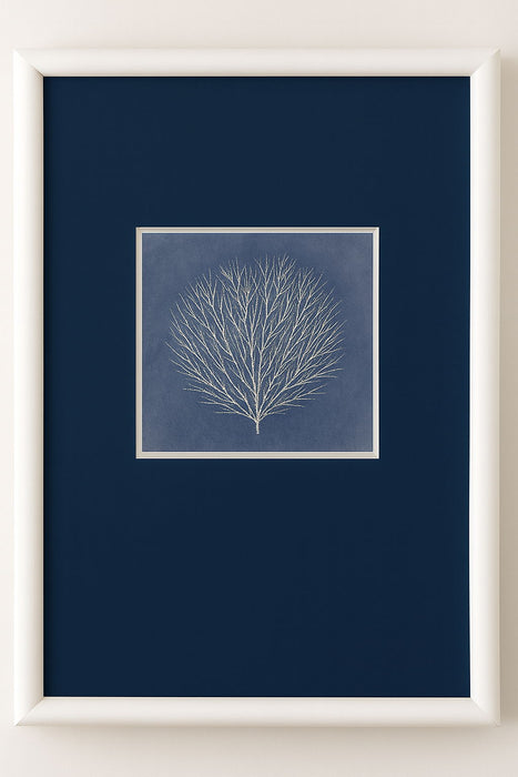 Coral Silhouette III Framed Print - Blue / White