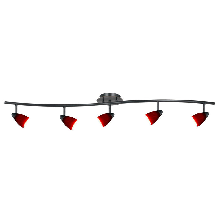 7.25-19.25" Height Adjustable Metal Serpentine Five Light Ceiling Fixture - Dark Red & Dark Bronze