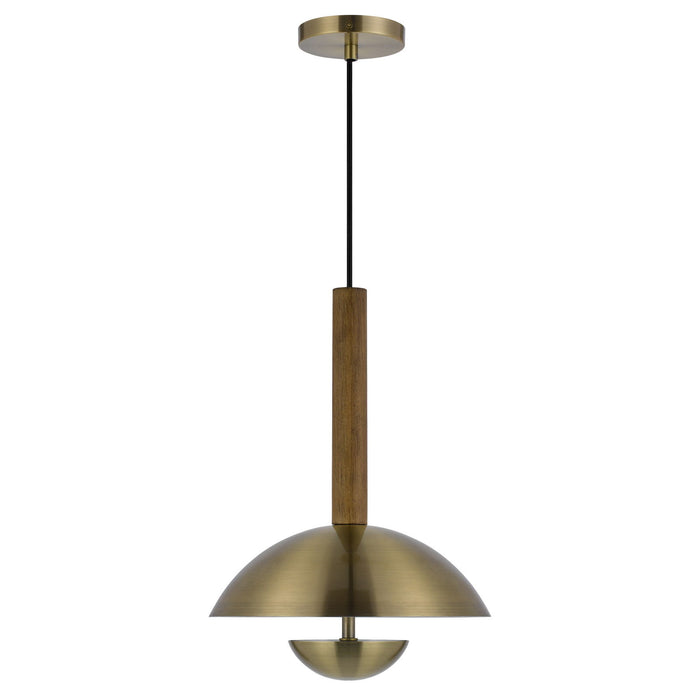 Lakeland - 16.5" Height Metal Pendant - Antique Brass / Wood