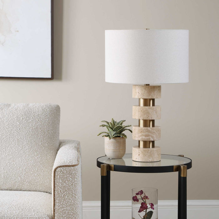 Makani - Travertine Table Lamp - Brass / Gold / White