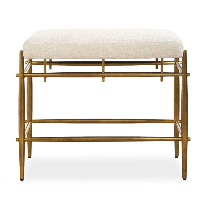 Karleen - Plush Small Brass Bench - White