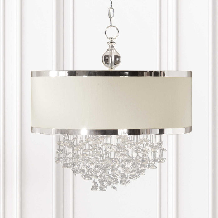 Fascination - 3 Light Silken Drum Pendant - Pearl Silver