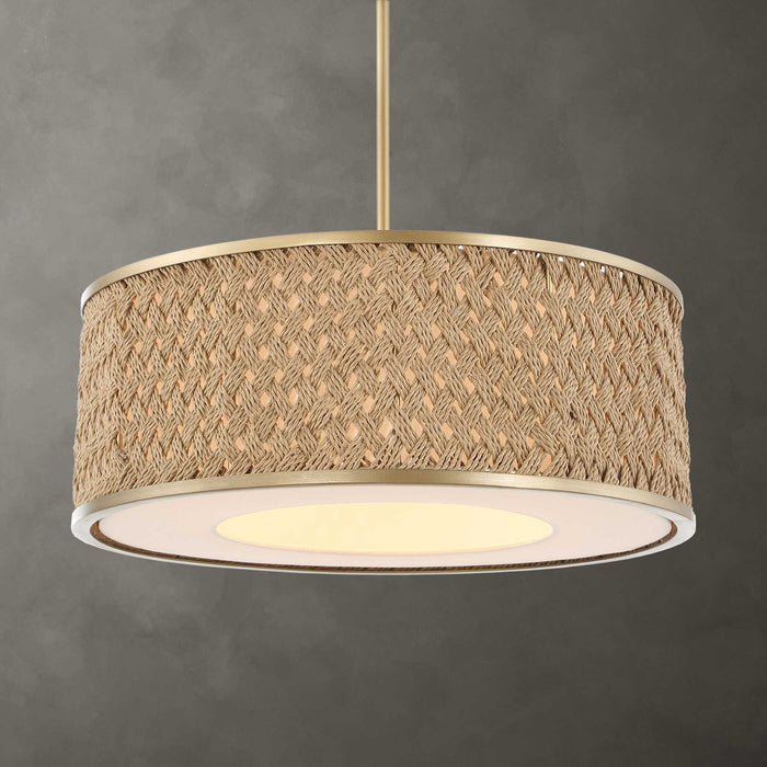 Pinchot - 4 Light Rattan Drum Pendant - Brown