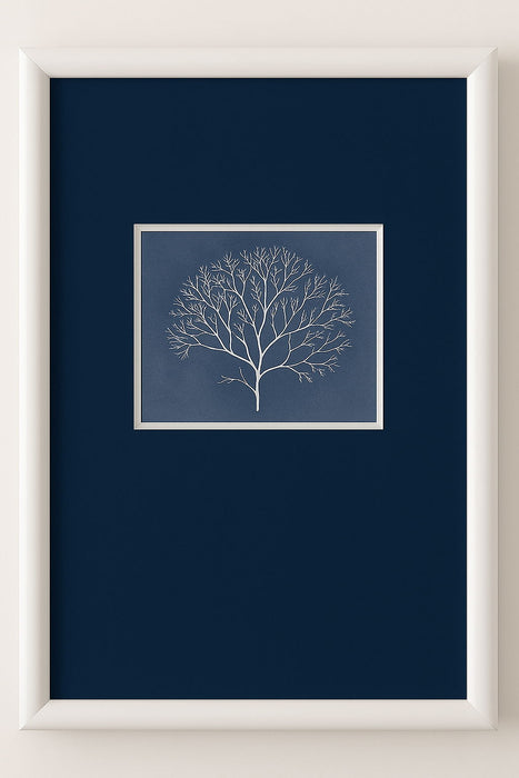 Coral Silhouette II Framed Print - Blue / White
