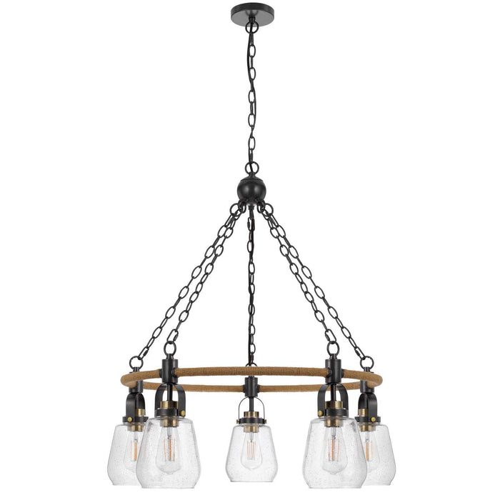 Kavala - 33.5" 5 Light Metal Pendants - Burlap / Antique Brass / Black