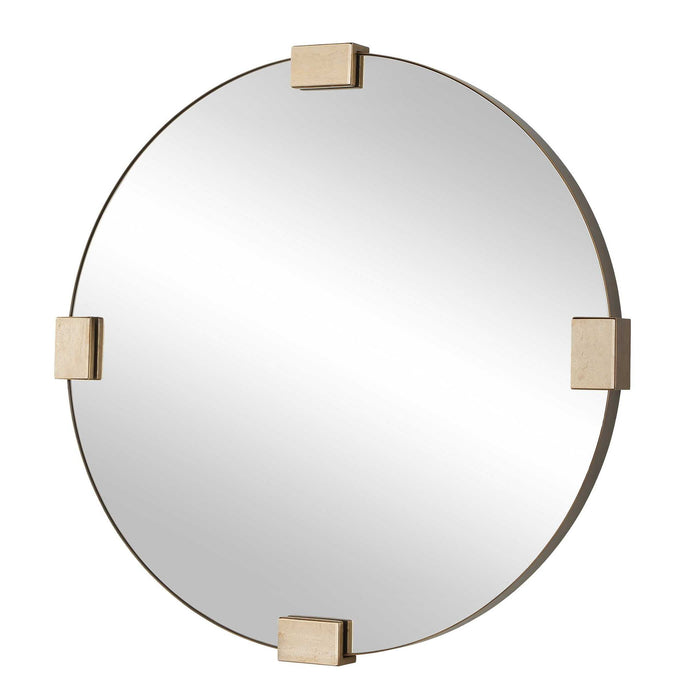 Russo - Travertine Round Mirror - Bronze / Brown / Gold