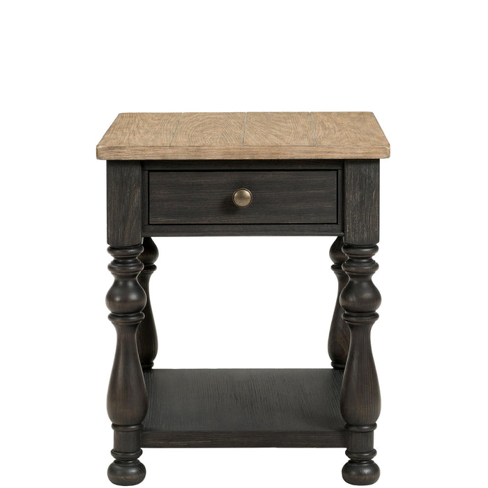 Barrington - 2 Tone Side Table - Antique Oak / Matte Black