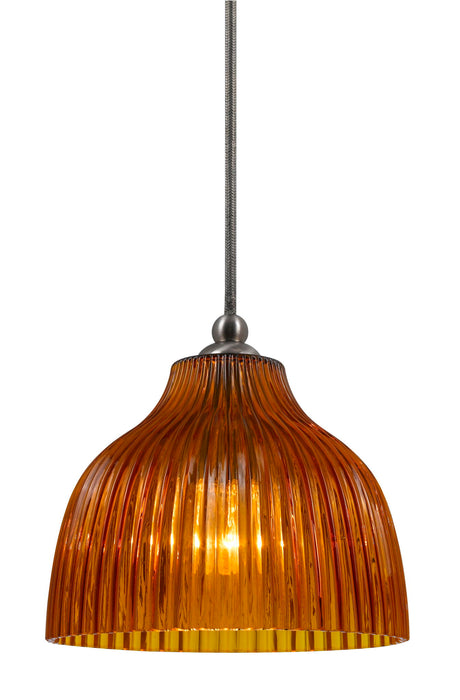 7" Height Glass Pendant With Brushed Steel Finish - Amber