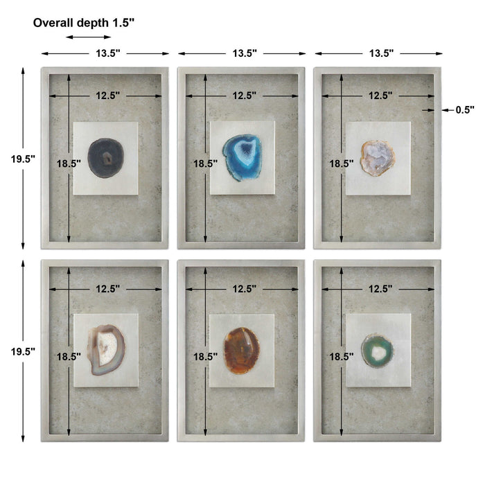Agate - Stone Wall Art (Set of 6) - Silver