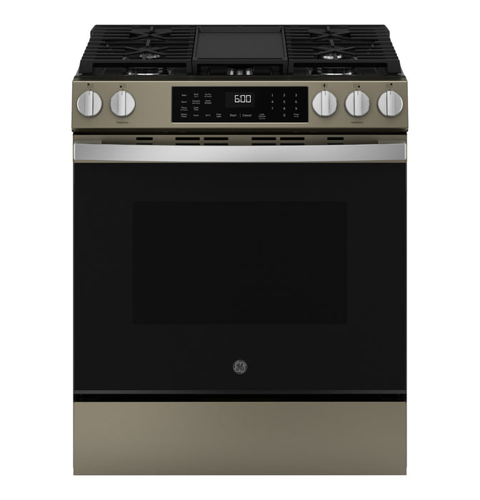 GE® 30" Slide-In Front-Control Convection Gas Range with No Preheat Air Fry and EasyWash™ Oven Tray