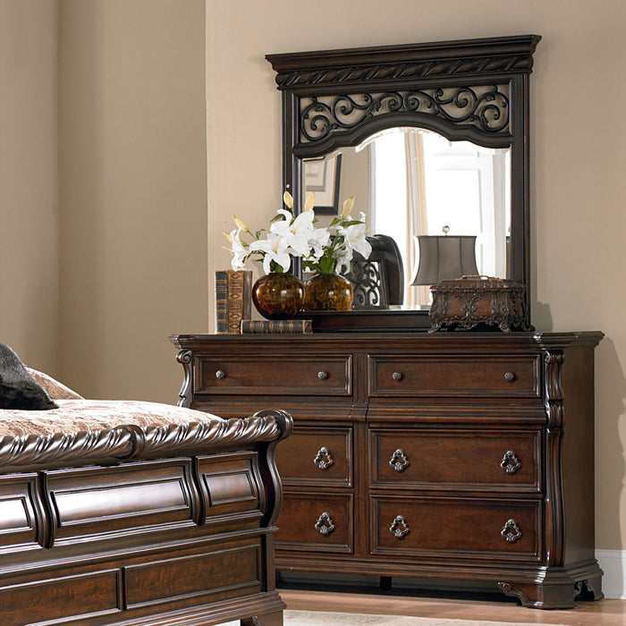 Arbor Place - King California Sleigh Bed, Dresser & Mirror, Chest