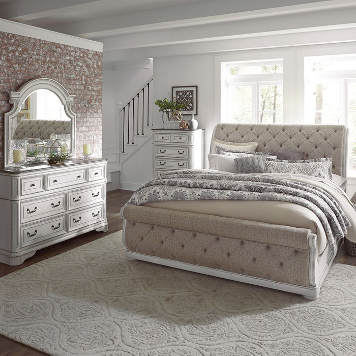 Magnolia Manor - Queen Uph Sleigh Bed, Dresser & Mirror, Chest