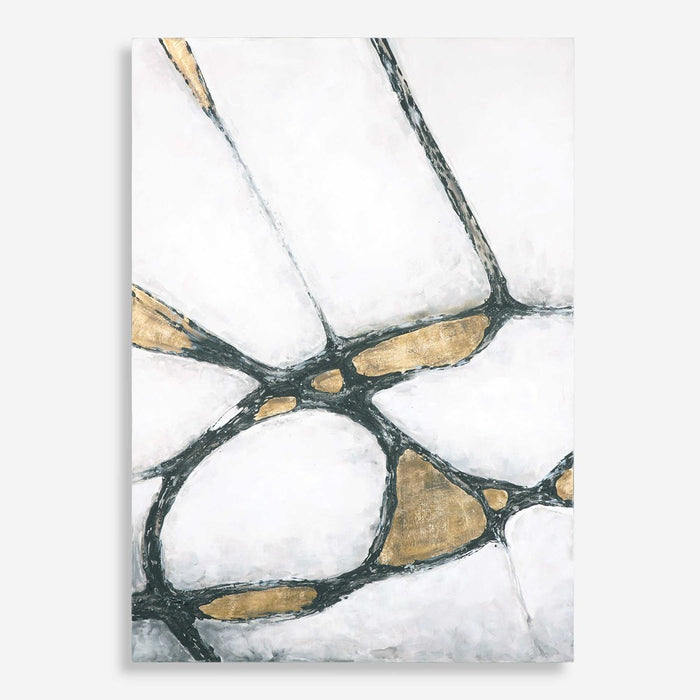 ABSTRACT IN GOLD AND BLACK HAND PAINTED CANVAS