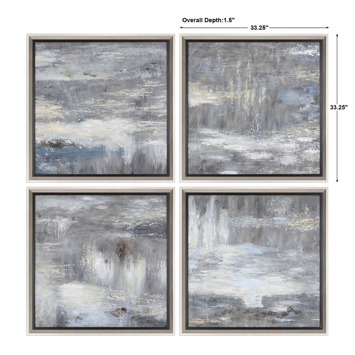 SHADES OF GRAY HAND PAINTED CANVASES, S/4