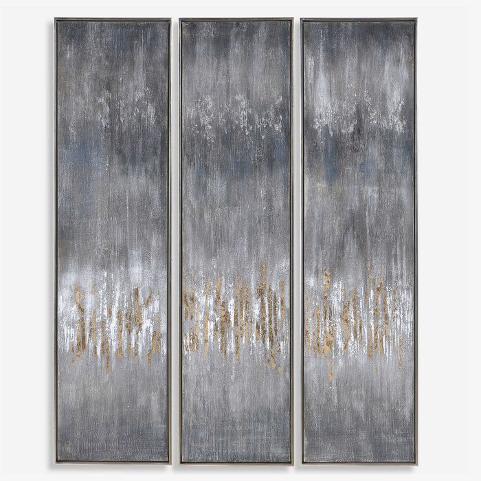 GRAY SHOWERS HAND PAINTED CANVASES, S/3
