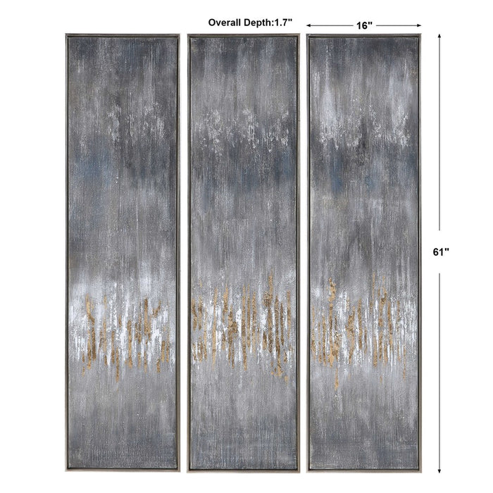 GRAY SHOWERS HAND PAINTED CANVASES, S/3