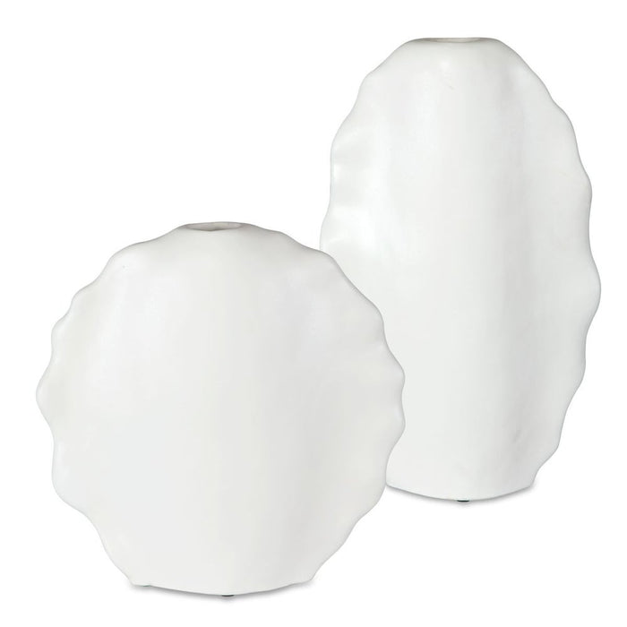 Ruffled Feathers Outdoor Vases, White, S/2
