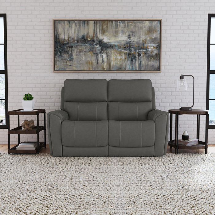 Calvin Smoke Fabric Power Reclining Loveseat with Power Headrests & Lumbar