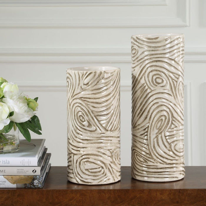 Timber Swirl Vases, S/2
