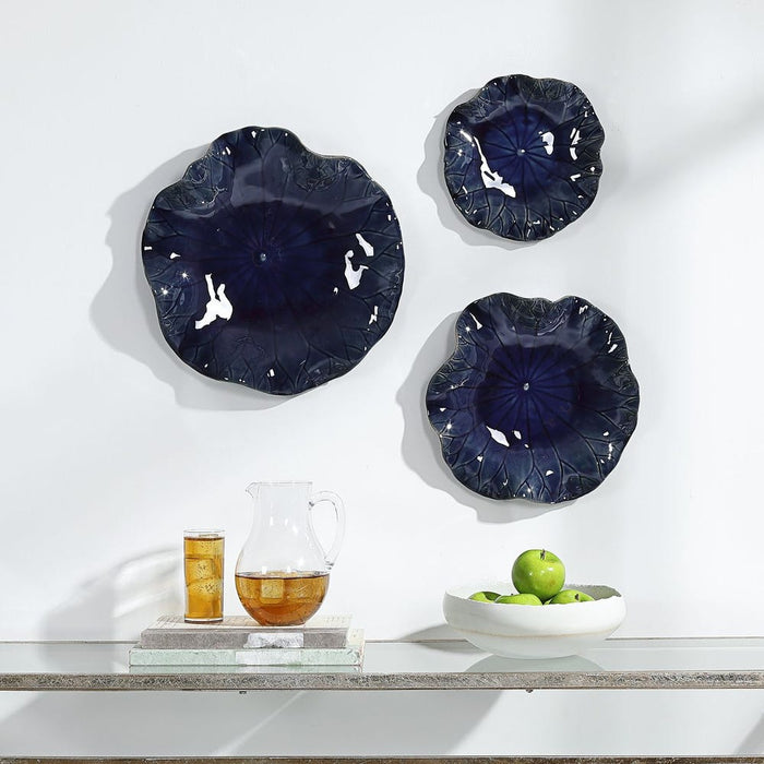 Abella Ceramic Outdoor Wall Decor, Cobalt, S/3