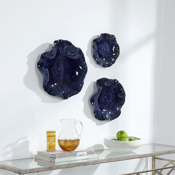 Abella Ceramic Outdoor Wall Decor, Cobalt, S/3
