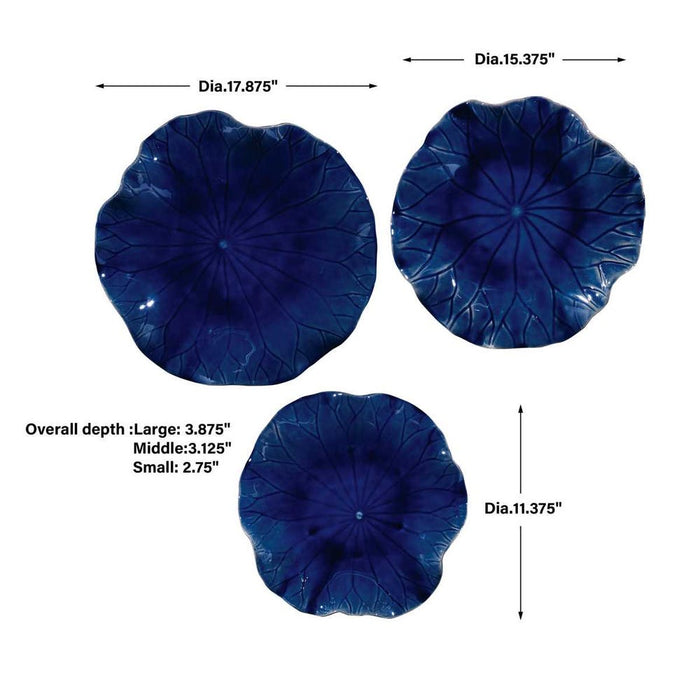 Abella Ceramic Outdoor Wall Decor, Cobalt, S/3