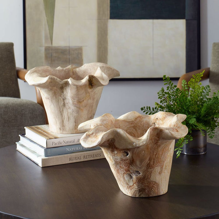 Teak Flow Outdoor Bowl, White Wash