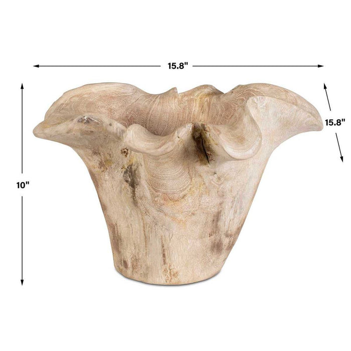 Teak Flow Outdoor Bowl, White Wash